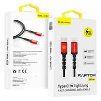 Blavec laidas Raptor pintas – Type C į Lightning – PD 20W 2,4A 2 metrai CarPlay (CRA-CL24BR20) juodas-raudonas