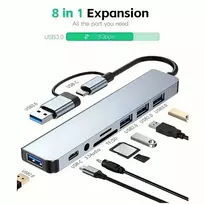 8in1 Universal Aluminum 8-Port USB Type C Hub - Includes USB 3.0