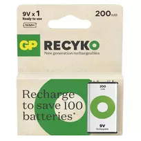 Įkraunama Baterija - 6f22 AKU 1 vnt. GP ReCyko 200mAh, 80% Įkrovos Išlaikymas, Biologiškai Skaidoma Pakuotė, Žalia