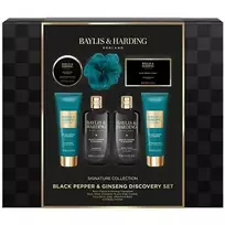 „Baylis & Harding“ vyriškų dovanų rinkinys (Juodieji pipirai ir ženšenis) – kūno priežiūros dovanų rinkinys (7 vnt.)