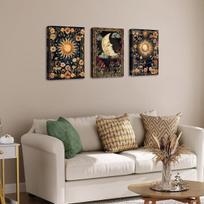 Drobės paveikslas Boho Abstrakcija Gotikinis Dekoratyvinis 3 dalių 120x60 cm — sieninis triptikas, miegamojo dekoracijos, ezoterinė grafika, svetainės dekoras, astrologiniai plakatai, boho papuošimai, triptikas ant drobės