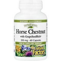 Natural Factors, HerbalFactors®, kaštonų skonio su vynuogių sėklomis „GrapeSeedRich®“, 60 kapsulių
