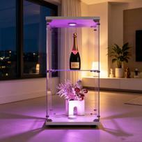 Vitrina su LED lemputėmis ir durelėmis, dviejų aukštų stiklinė spintelė, balta, 40 x 36,5 x 86,2 cm.