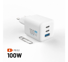 Fixed GaN Network Charger Mini with 2xUSB-C and USB output, PD support, 100 W, white | FIXCG100M-2C1A-WH