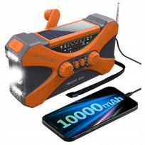 JB Tacticals JB-03 oranžinis nešiojamasis avarinis AM/FM radijas su saulės baterija, rankine dinamo rankenėle, išoriniu akumuliatoriumi ir LED žibintuvėliu
