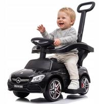 „Sun Baby“ vaikiškas paspirtukas „Mercedes C-Class“ 3 viename su stūmimo rankena, daiktadėže ir pakoju, juodas