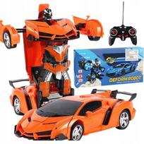 Nuotoliniu būdu valdomas automobilis-robotas „2 viename“, šviesos ir garsai, pultas, oranžinis