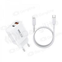 Telefono įkroviklis Remax RP-U120 20 W USB-C + USB-A su Lightning laidu 1 m baltas