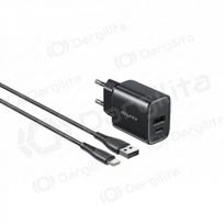 Telefono įkroviklis Awei PD85T-EU 22.5 W USB-C + USB-A su USB-C laidu 1 m juodas