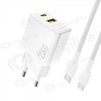Telefono įkroviklis Dudao A26TC 25 W GaN USB-C + USB-A su USB-C laidu 1 m baltas