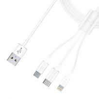3mk 3in1 USB-A kabelis - micro USB / Lightning / USB-C 1.2m 20V/2.4A 15W - baltas