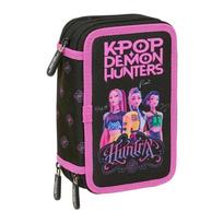 Trijų skyrių penalas su mokyklinėmis priemonėmis SAFTA K-POP Demon Hunters, juodas
