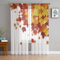 Rudens klevo lapų oranžinės languotos tiulio užuolaidos svetainei, permatomos užuolaidos miegamojo, virtuvės langui 135W x 114H(cm) brown