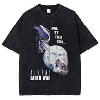 Vyriški marškinėliai Retro siaubo žudiko ateivio rašto, su spauda, trumpomis rankovėmis, vasariniai, medvilniniai, didelio dydžio, unisex viršus, džemperis 3XL gray