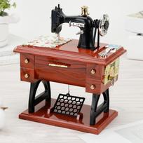 Creative Sewing Machine Music Box Clockwork Music Box Table Decor for Home Decoration brown