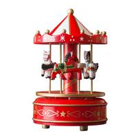 Christmas Musical Carousel Mini Carousel Music Box Collectable Figurine 6.3inch Music Snow Globe Home Decoration Birthday Gifts brown