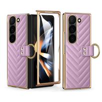 for Samsung Galaxy Z Fold 7 Case with Ring Holder&Built-in Screen Protector Women Quilted Leather Z Fold 6 5 4 Phone Case For samsung Z fold7 violetinė