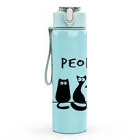 1PC Ew People Black Cat Slogan 750ml Color Plastic Sports Water Bottle Leakproof Flip Straw Lid Suitable for Sports Office Home Use Pack of 1 tamsiai mėlyna spalva