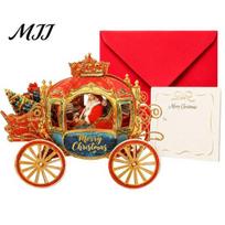 Personalized Message Cards 3D Christmas Carriage Pop Up Card, Vintage Santa on Surprise Gift for Family Sleigh Tabletop Decoration, Holiday C red