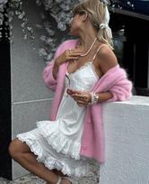 Women's Faux Mink Cardigan 2026 Spring Fall Lazy Style Loose Knit Sweater Coat Soft Long Sleeve, Beige M rožinė