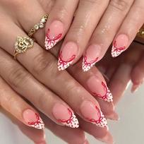 24pcs White Fake Nail French Styles Red Dot Bows Accents Easy Apply Artificial Nail For Parties Weddings Daily Use 1 brown