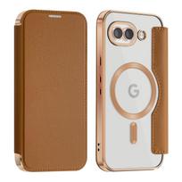 Prabangus verslo magnetinių kortelių dėklas-piniginė su atvartu, odinis dėklas Google Pixel 10 Pro XL 9A 9 8A 7A, knygutės tipo su stoveliu, RFID apsauga, krepšio dangtelis Google Pixel 9a šviesiai ruda spalva