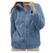 Women's Cozy Fleece Zip-Up Jacket, Soft Warm Sherpa Outerwear, Casual Winter Coat for Ladies, Red, All Sizes S gray
