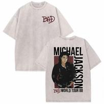 King of Pop Michael Jackson Bad World Tour T Shirts  Women Casual Loose Oversized T-shirts Hip Hop 90s Vintage Washed T-shirt XL white