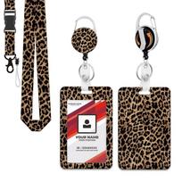 Leopards Print ABS Badge Card Holder With Adjustable Detachable Neck Lanyard Strap For Business Meeting Corporate Event 1 black