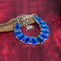 Mėlyno topazo vėrinys, brangakmenių papuošalai, 925 prabos sidabrinis vėrinys, rankų darbo papuošalai, gimtadienio akmens vėrinys, dovana jam 18 Inches With Adjustable Chain blue