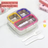 304 Stainless Steel Bento Box 3/4 Grid Leak-Proof Sealed Microwave Safe for Back to School Student Gift Use A2 gray