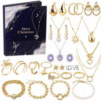 Moterų Advento kalendorius Papuošalų aklųjų dėžučių rinkinys Su auskarais, karoliais, apyranke Kalėdinė dovana Šventinis sezonas RC451H Jewelry Blind Box beige