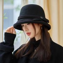 Women S Autumn Winter Vintage Wool Bucket Hat Elegant Casual Hat One Size juoda