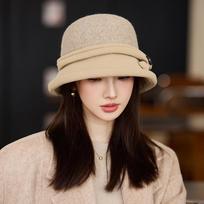 Women S Autumn Winter Vintage Wool Bucket Hat Elegant Casual Hat One Size chaki