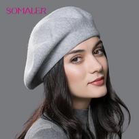 SOMALER Winter Beret Hats for Women French Style Beret for Ladies Winter Hats with Lining šviesiai pilka spalva