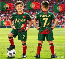 26 berniukai Ronaldo Nr.7 Futbolo marškinėliai Šortai Rinkinys Harajuku PORTUGALIJOS gerbėjų marškinėliai Šortai Rinkinys Vaikams Sportinis kostiumas 2 dalių rinkinys 140 black