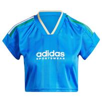 Adidas raidės logotipas V formos iškirptė Laisvas megztinis trumpomis rankovėmis T-shirt Moteriški viršutiniai drabužiai Mėlynas IX9562 L blue
