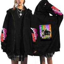 Anime JOJO's Bizarre Adventure Printed Fleece Zipper Hoodie Fall Winter Casual Teen Sports Sweatshirt XS white