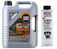 Variklio alyva Liqui Moly Top Tec 4200 5L 5W-30 Longlife III ir variklio ploviklis Rinse 2640