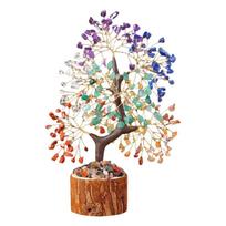 Crystal Tree Handmade Miniature Bonsais Money Tree with Base for Home Office Fengshui Decors and Good Luck Ornament beige