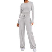 Women's Fall Two Piece Outfits Long Sleeve Tops Tee Shirts Wide Leg Pants Sets S balta