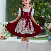 Tradicinė mergaičių suknelė ūkininkei su prijuoste ir skarele Bavariškas Oktoberfest kostiumas vaikams Kaimiškas stiliaus apranga 150 brown