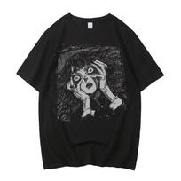 Junji Ito T Shirt Men Punk Hip Hop Tees High Quality Cotton Casual T-shirt Anime Graphic Tees Unisex Streetwear Male XL gray