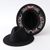 Top hat New western cowboy hat Ethnic tweed hat Color butterfly flower moon print felt hat M（56-58cm） juoda