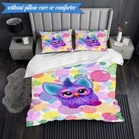 3 vnt. Spalvingas Furby su burbuliukais Patalynės komplektas 2D spausdinimas (Sudėtyje yra 1 antklodės užvalkalas + 2 pagalvių užvalkalai (be užpildo)), Miegamojo dekoras, Ventiliatoriaus dovana 135cmx200cm white