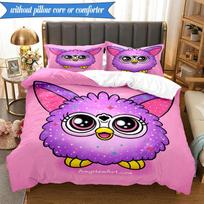 3 vnt. Spalvingas Furby su burbuliukais Patalynės komplektas 2D spausdinimas (Sudėtyje yra 1 antklodės užvalkalas + 2 pagalvių užvalkalai (be užpildo)), Miegamojo dekoras, Ventiliatoriaus dovana 140cmx210cm purple