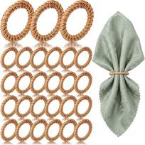 ABKP-50Pcs Boho Woven Rattan Napkin Rings Bulk Rustic Style Round Dining Table Napkin Holders For Banquet Home Wedding beige