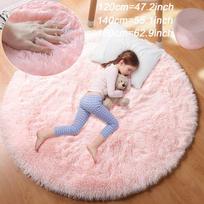 100/120/140/160 Round Rug Fluffy Soft Area Rugs for Kids Girls Room Princess Castle Plush Shag Carpet Cute Circle Bedroom Decor 100cm diameter karšta rožinė spalva
