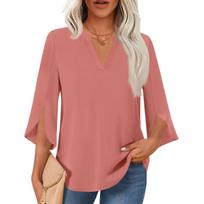 Women's Fashionable V-neck Loose Top XL arbūzo raudonos spalvos