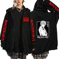 Anime Chainsaw Man Printed Zipper Hoodie Women Casual Loose Retro Harajuku Autumn Winter Long Sleeve Fleece Jacket Sweatshirts 3XL black